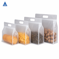 Sachet alimentaire refermable à fond plat givré avec logo personnalisé, poignée découpée et fermeture éclair, idéal pour biscuits et snacks (vente en gros)