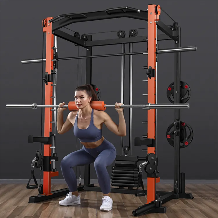 Power Cage Home Gym Fitness Exercise Workout Strength Training Equipment with Linear Bearing Weight Bar Squat rack