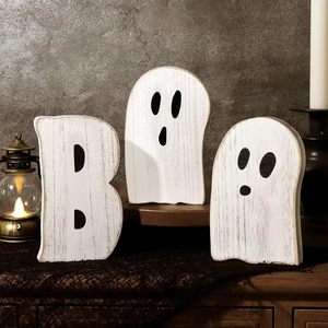 Décorations d'Halloween en forme de fantômes, ornements artisanaux en bois, décor de scène de fête intérieure, style MDF 1 2 3 - Product Image 1