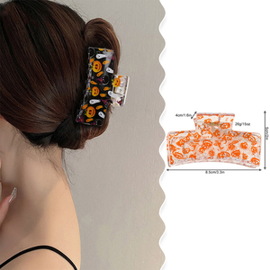Pinza de Pelo Cuadrada con Estampado de Halloween de 8.5cm, Pinza de Plástico Rectangular para Cola de Caballo, Pinza de Pelo de Alta Calidad con Diseño de Araña y <span class=keywords><strong>Calabaza</strong></span> - Product Image 2