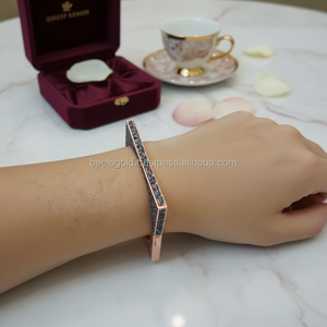 Rose Gold P. 925K Sterling Silver Micro Pave Cz Diamond Square <b>Bangle</b> <b>Bracelet</b> - Product Image 3