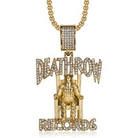 Kalung Liontin Hip Hop Deathrow Records Anti Karat Lapis Emas 18k untuk Pria, Bahan Baja Tahan Karat 316l, Grosir