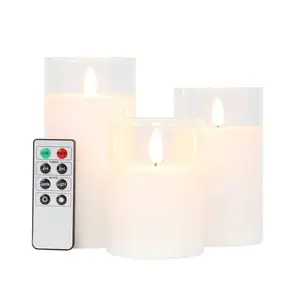 RTS US Бесплатная доставка 3 беспламенные стеклянные свечи с 3D-эффектом, светодиодные свечи с аккумулятором, белые восковые мерцающие свечи с аналоговым фитилем