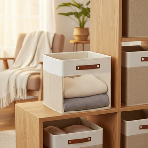 Clothing Organizer Square Fabric Storage Box With Lid <b>Large</b> Capacity Household <b>Wardrobe</b> Storage Solution - Product Image 4