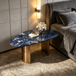 Comptoir de réception en marbre cannelé en <span class=keywords><strong>quartz</strong></span>, fait main, de forme libre, sculpté sur mesure, style européen moderne, écologique, ovale - Product Image 2