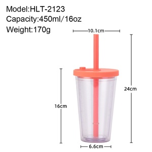 Europäisch-Amerikanische Umweltfreundliche Plastikbecher Mehrfarbige Doppelwandige Verstärkte Strohhalm-Becher Anpassbares Logo Wiederverwendbare Milchtee-Becher - Product Image 5