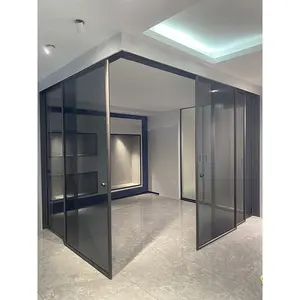 Narrow Slim Frame Partition Indoor Glass Sliding Door Custom Design Aluminium Interior Tempered Glass Sliding Door