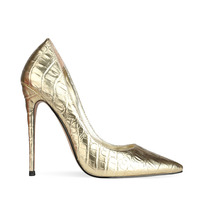 Chaussures à talons aiguilles pour femmes, argentées, en PU métallisé, effet crocodile, bout pointu, talons hauts, chaussures sexy pour femmes, chaussures de soirée