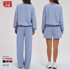 ดิสโก้ สปอร์ตชุดเสื้อสเวตเตอร์ผู้หญิงสีทึบถักแบบหลวมสำหรับวิ่งออกกำลังกายขี่จักรยานกิจกรรมกลางแจ้ง - Product Image 4