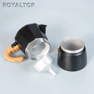 Envío rápido, <span class=keywords><strong>cafetera</strong></span> de estufa <span class=keywords><strong>italiana</strong></span> de aluminio negro de 3 <span class=keywords><strong>tazas</strong></span>, olla Moka de Color personalizado con logotipo serigrafiado - Product Image 4