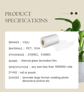 YIDU 310 Microns Glossy PET Crystal Clear Photo Thermal Lamination Film Roll For Glass