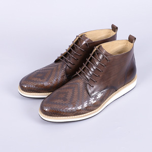 Botas Chukka para Hombre de Cuero Genuino con Punta Redonda y Cordones, Botines con Patrón Geométrico Transpirables para Todas las Temporadas - Product Image 2