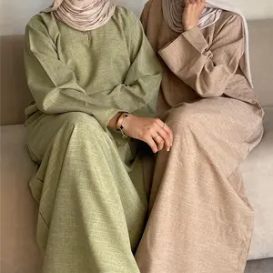 Robe de haute qualité EID Vêtements islamiques Nouvelle mode Dubai Abaya pour femmes robe musulmane Abaya fermée en lin personnalisée