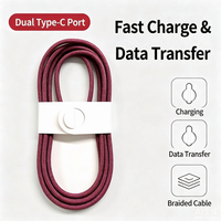 Kabel Data Sinkronisasi Pengisian Cepat USB C ke USB C PD Berbahan Nilon Kepang Warna Merah Ceri Grosir untuk iPhone 15 16 17 18 Tablet iPad