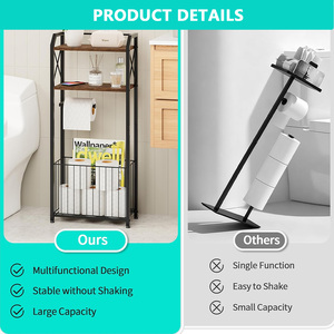 Portarotolo <span class=keywords><strong>da</strong></span> terra con mensole in legno e cesto grande per <span class=keywords><strong>bagno</strong></span>, lavanderia, appartamento - Product Image 5