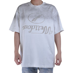 100% algodón de peso pesado 320 gramos camisetas de gran tamaño para hombres con cuello grueso y patrón de estampado de alfabeto degradado personalizable - Product Image 2