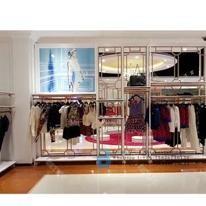 Custom Stainless Steel Boutique Gold Clothing Racks Garment Metal Shelf Women Store Dress Display Stands For Clothes Shops