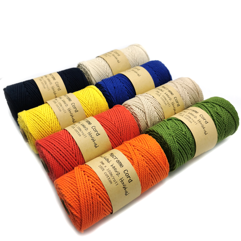 Оптовая продажа, 3 мм, 4 мм, хлопок macram веревка шнур 3-волокнистый шнур витой макраме шнур DIY настенная подвесная вешалка для растений Craft вязание