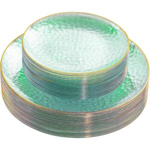 Assiettes jetables en plastique transparent doré à motif marteau robustes pour mariages et fêtes - Product Image 6