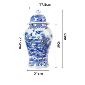Vase de sol en céramique extra large, fait main, vintage, paysage oriental, pot à gingembre, décoration de luxe pour salon, pot de temple - Product Image 4