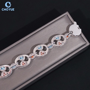Pulsera de eslabones cubanos de moissanita chapada en rodio 925S con corte marquesa y engaste pavé de colores, joyería de lujo para mujer, precio mayorista - Product Image 4