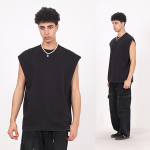 Camiseta sin mangas de algodón 100% personalizada al por mayor, 260GSM, estilo vintage streetwear, oversize, con lavado ácido, para hombre, hip hop, de punto holgado. - Product Image 2