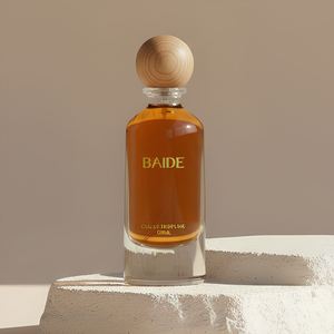 Premium Transparent Round Perfume <b>Bottle</b> 50ml Eco-friendly Clear Crimp Perfume Glass <b>Bottle</b> with Golden Black Color Wooden Lid - Product Image 2