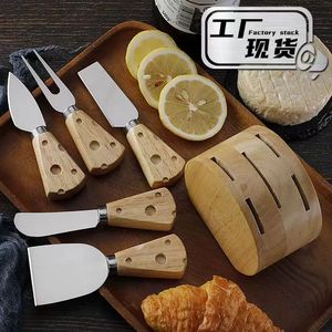 <b>Cheese</b> <b>Knife</b> <b>Set</b> Stainless Steel With Wooden Handle 6 Piece Including Base For <b>Cheese</b> Serving - Product Image 1