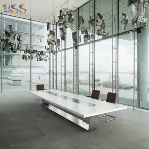 이탈리아 베스트셀러 우아한 10 발 12 의자 백색 대리석 스테인리스 다리 Thonet 사무실 현대 회의 테이블