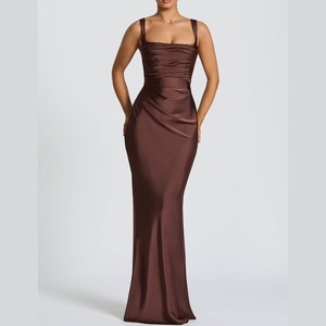 Custom Solid Natural Woven Eco-Friendly Breathable Ladies Party Halter Sleeveless Slim Fit Bodycon Maxi Dress for Women - Product Image 1