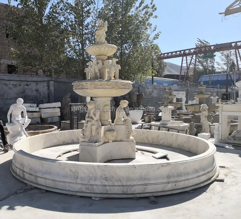 Fuente de piedra natural tallada a mano moderna Villa al aire libre jardín decoración Ángel caballo escultura fuente de agua de mármol