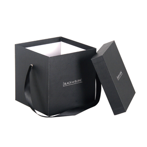 luxury black custom logo base and lid cosmetic gift packaging boxes with ribbon
