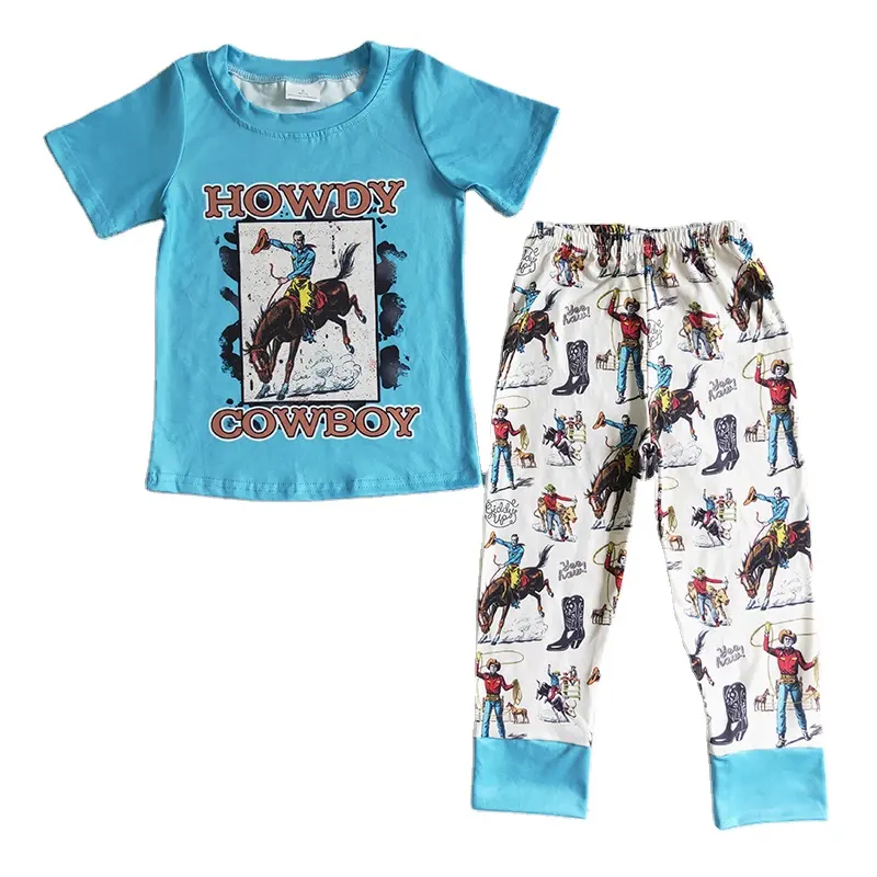 Groothandel Baby Jongen Peuters Kleding Western Paardrijden Bucking Bull Boy T-shirt Tweedelige Set Kinderkleding Rts geen Moq
