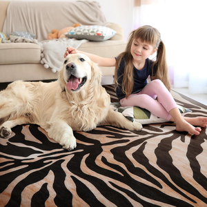 <span class=keywords><strong>Tapis</strong></span> d'intérieur en polyester pelucheux à imprimé zèbre, style moderne, marron, noir et or, pour salon - Vente en gros directe usine - Product Image 4