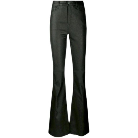 2605 New Type the Retro Style Genuine Leather Sheepskin Length Cover Heel Flared Leather Trousers for Ladies