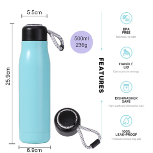 Bouteille d'eau en acier inoxydable écologique, non toxique, résistante à la transpiration, durable, à large ouverture, portable, pour le bureau, avec corde - Product Image 2
