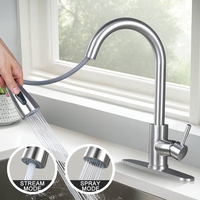 Robinet de cuisine extractible en acier inoxydable 304 avec distributeur de savon et plaque de fixation, nickel brossé