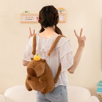 Sac à dos Capybara mignon avec double bandoulière, peluche Kapibara marron, motif fleur et burger, rembourrage en coton PP, sac en peluche pour cadeau