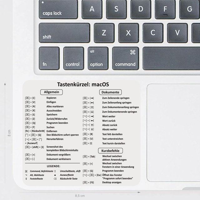 Sticker Keyboard Shortcuts Mac OS Transparent German Approx. 8.5 X 8 cm