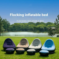 Canapé gonflable floqué 2-en-1 avec repose-pieds - Chaise longue gonflable portable en PVC pour le camping, la maison et l'extérieur
