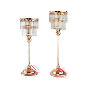 เชิงเทียนทรงสูงสำหรับตกแต่งบ้านและภายในเชิงเทียนทำจากลูกปัดคริสตัลเชิงเทียนโลหะ - Product Image 2