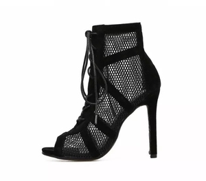UP-4795R Sapatos de salto alto fino com cadarço para mulheres, sandálias de botins de malha de dedo aberto, tamanho 43 - Product Image 6