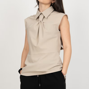 Custom Khaki <strong>Smart</strong> Shirt Sleeveless Vintage 100% Cotton Natural Organic Women's <strong>Blouses</strong> Plus Size Women's Clothing - Product Image 1