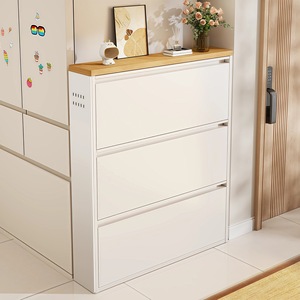Meuble à chaussures mural blanc pour entrée, ultra-étroit, en métal, avec porte rabattable, organisateur de rangement pour chaussures réglable - Product Image 2