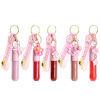 Brillo Labial Mate Impermeable Sin Logotipo con Llavero, Brillo Labial Rosa con Llavero, Brillo Labial Líquido No Pegajoso