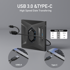 <span class=keywords><strong>ได</strong></span>รฟ์ออปติคอลอเนกประสงค์ 7-in-1 รุ่นล่าสุด สำหรับเล่นและเขียนแผ่น CD/<span class=keywords><strong>DVD</strong></span>/VCD สำหรับแล็ปท็อป/เดสก์ท็อป แบบพกพา เชื่อมต่อภายนอกผ่าน USB 3.0/Type C - Product Image 6