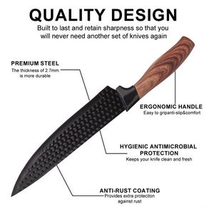 Popular 9pcs Non-Stick Coating Stainless Steel <b>Kitchen</b> Chef Knife Set Paring Knives with Sharpener <b>Scissor</b> and Rotating Stand - Product Image 2