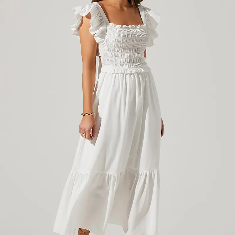 HL factory manufacturer backless dress women custom short sleeve slip elegant dress wholesale summer maxi white cotton dress
