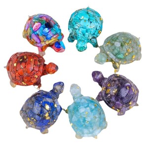 Artesanía de cristal <span class=keywords><strong>Tortuga</strong></span> pequeña para decoración de tanques Figuras de animales epoxi de grava de cristal de amatista natural para decoración de escritorio - Product Image 3