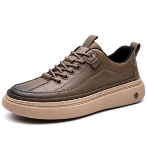 Chaussures en cuir décontractées pour hommes, bout rond, lacets, semelle en caoutchouc, chaussures plates pour la marche, toutes saisons, style outdoor tendance - Product Image 5